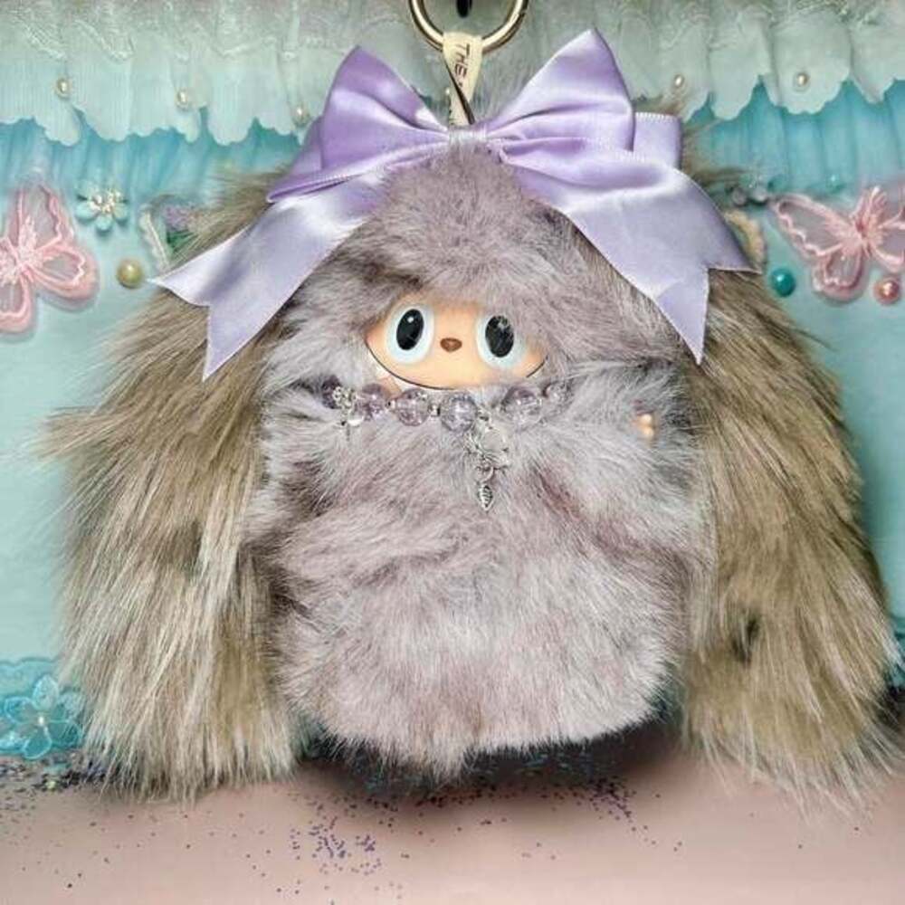 (38) Custom Handmade Labubu Plush - Popmart Art Doll with Purple Bow